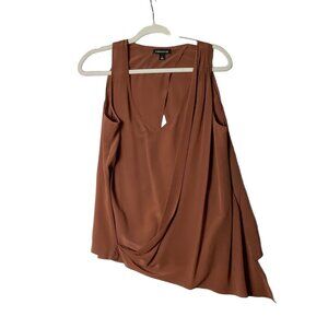 Trouvé Women's Asymmetrical 100% Silk Tank Top Blouse Women Sz Small‎ Rust Brown
